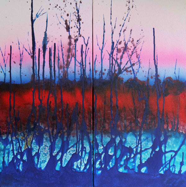 (ABSTRAKT)  FLUSSLANDSCHAFT  60x60cm  Zweiteilig / Leinwanddruck in Originalgröße